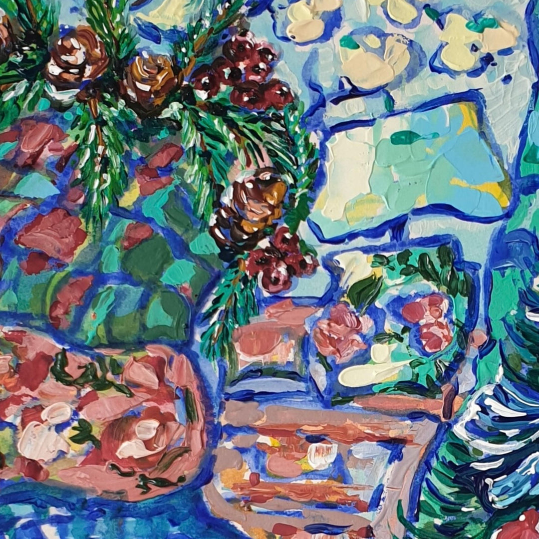 Mini australian sheperd in a festive bedroom